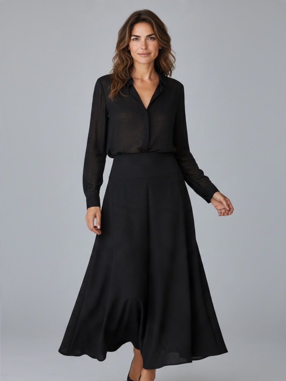 Evan Picone Black Flowing Maxi Skirt